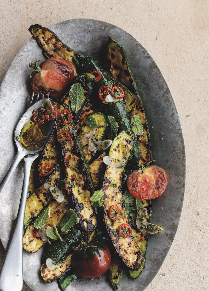 Grilled Zucchini With Chile Mint Vinaigrette