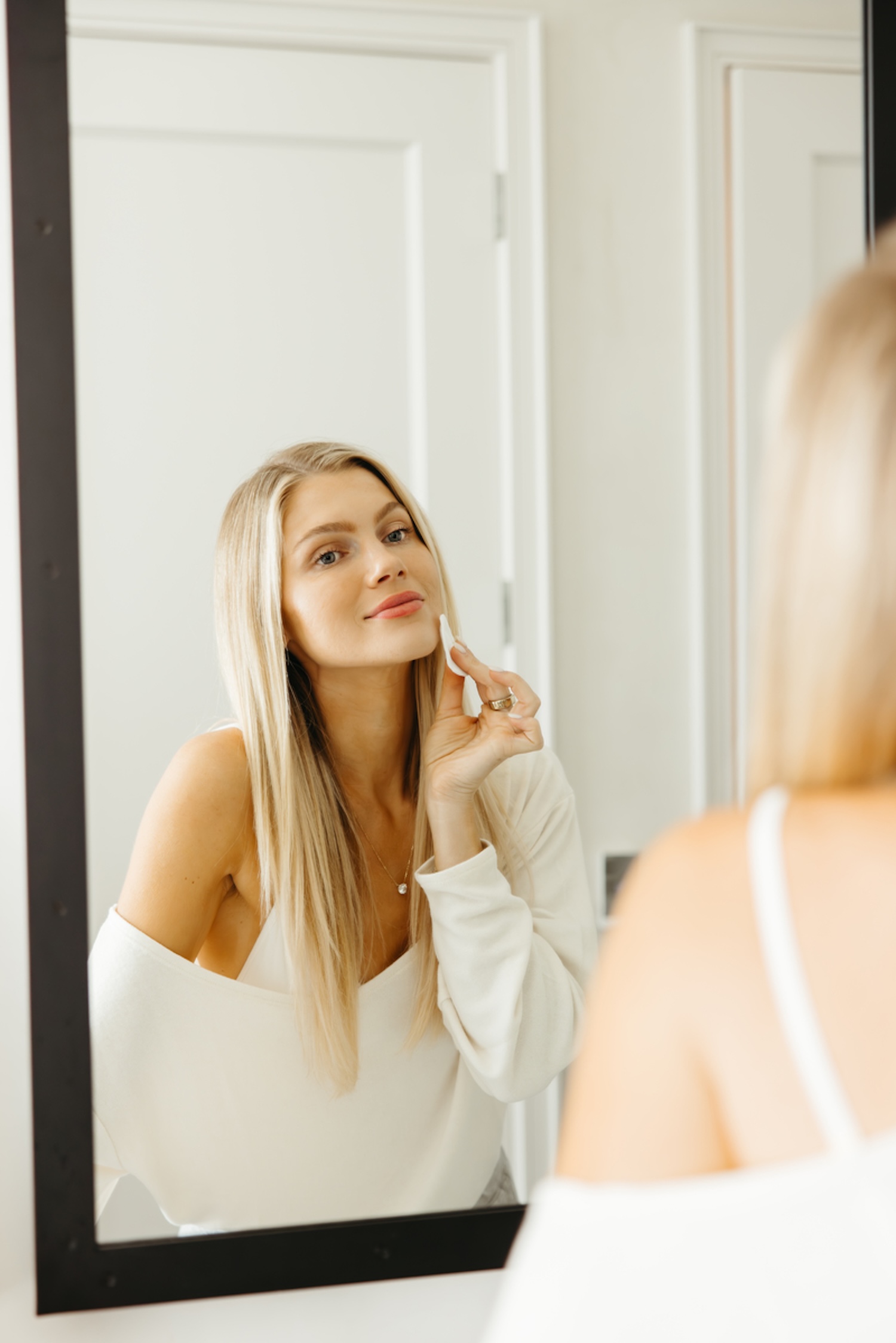 Woman doing makeup.