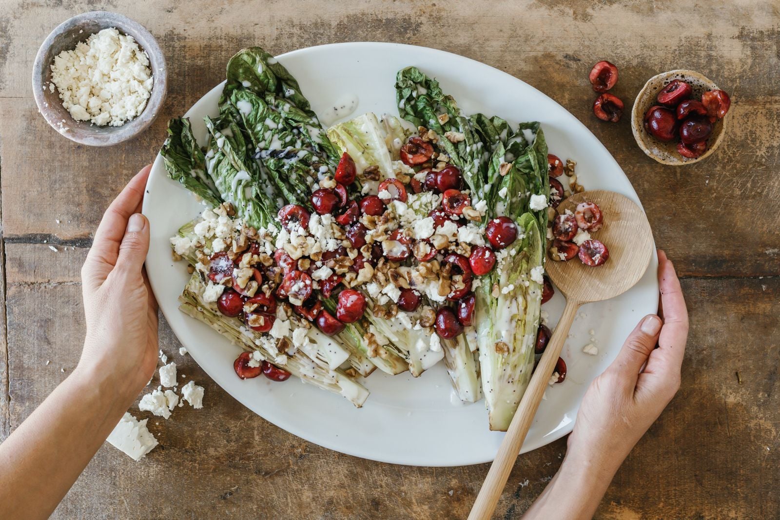 Grilled Romaine Salad with Cherries and Feta