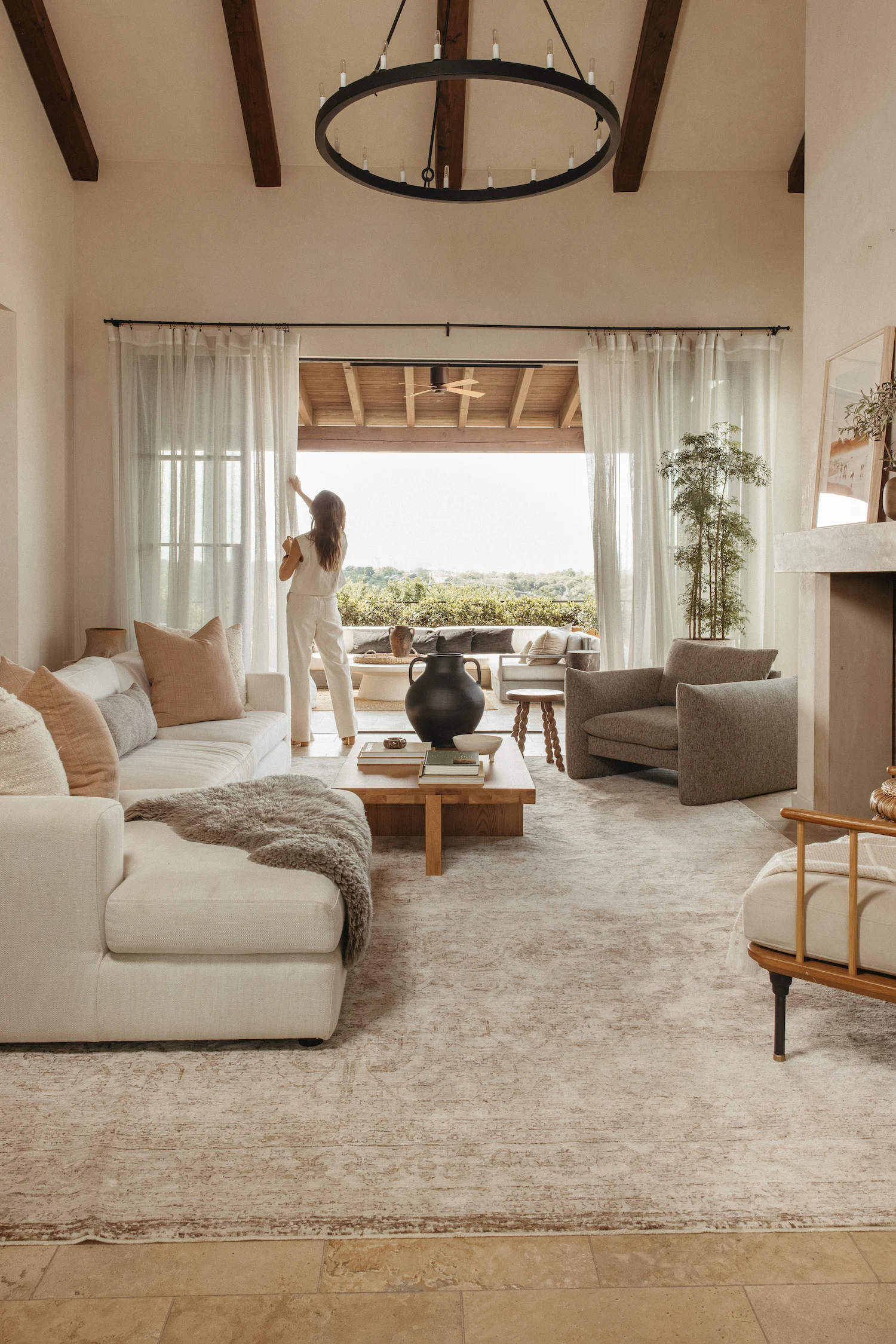 Camille Styles Living Room Austin House sheer curtains